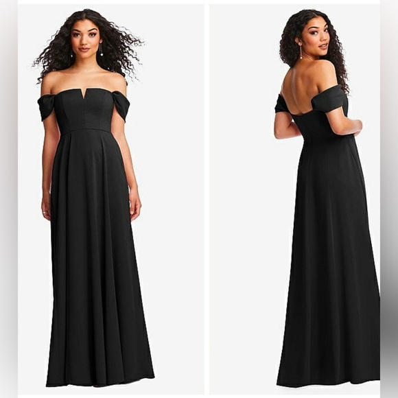 Dessy Collection OFF-THE-SHOULDER PLEATED CAP SLEEVE A-LINE MAXI DRESS IN BLACK - Picture 1 of 8